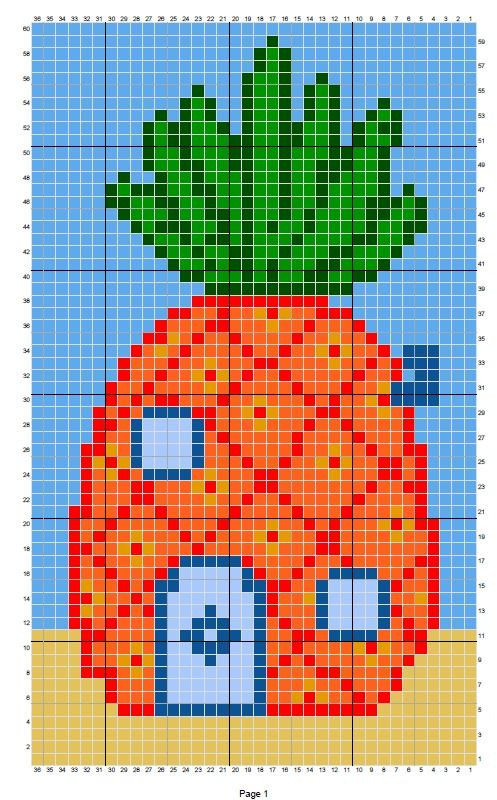 SpongeBob SquarePants Tapestry Crochet Pixel Charts: SpongeBob, Patrick Star, Squidward Tentacles, Sandy Cheeks and Garry