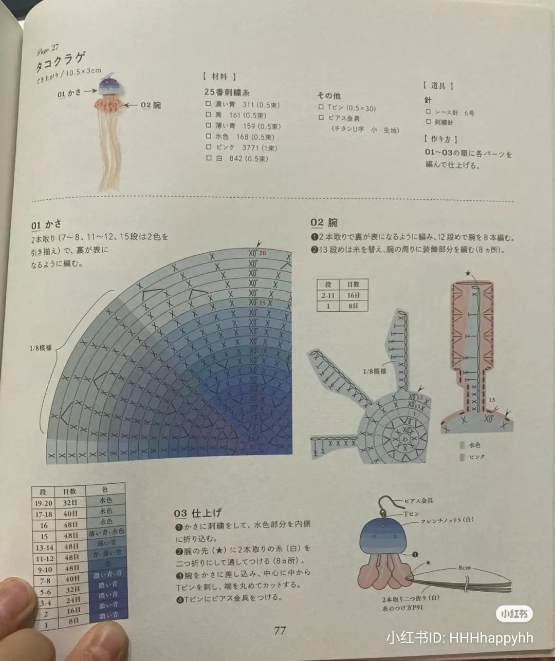 Spotted jellyfish crochet earring pattern chart