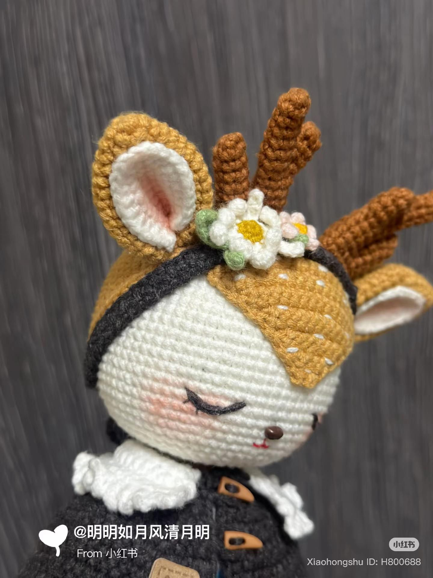 Spring Deer Amigurumi Doll with Embroidered Cape and Bunny