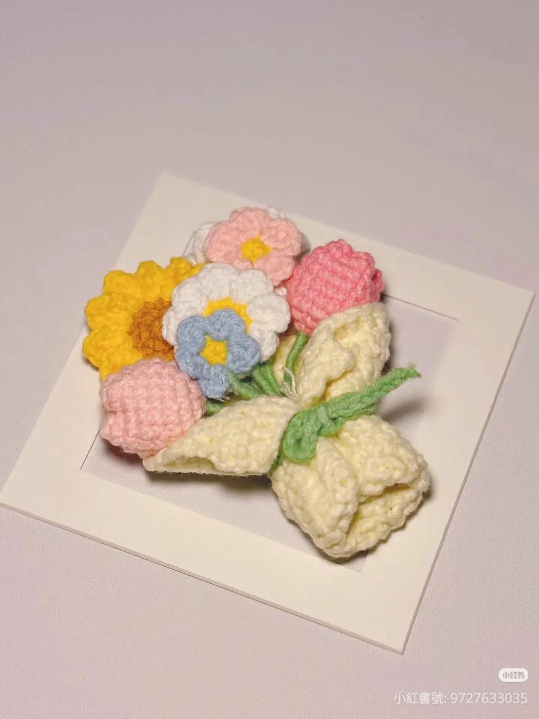 Spring Mini Bouquet Crochet Pattern: Sunflower, Daisy, Tulip & Lily of the Valley