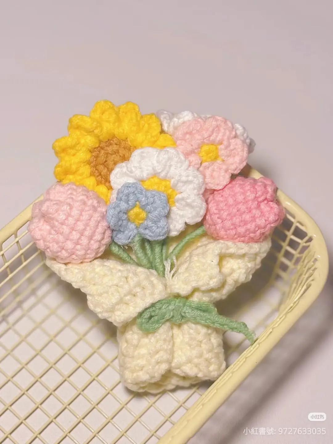 Spring Mini Bouquet Crochet Pattern: Sunflower, Daisy, Tulip & Lily of the Valley