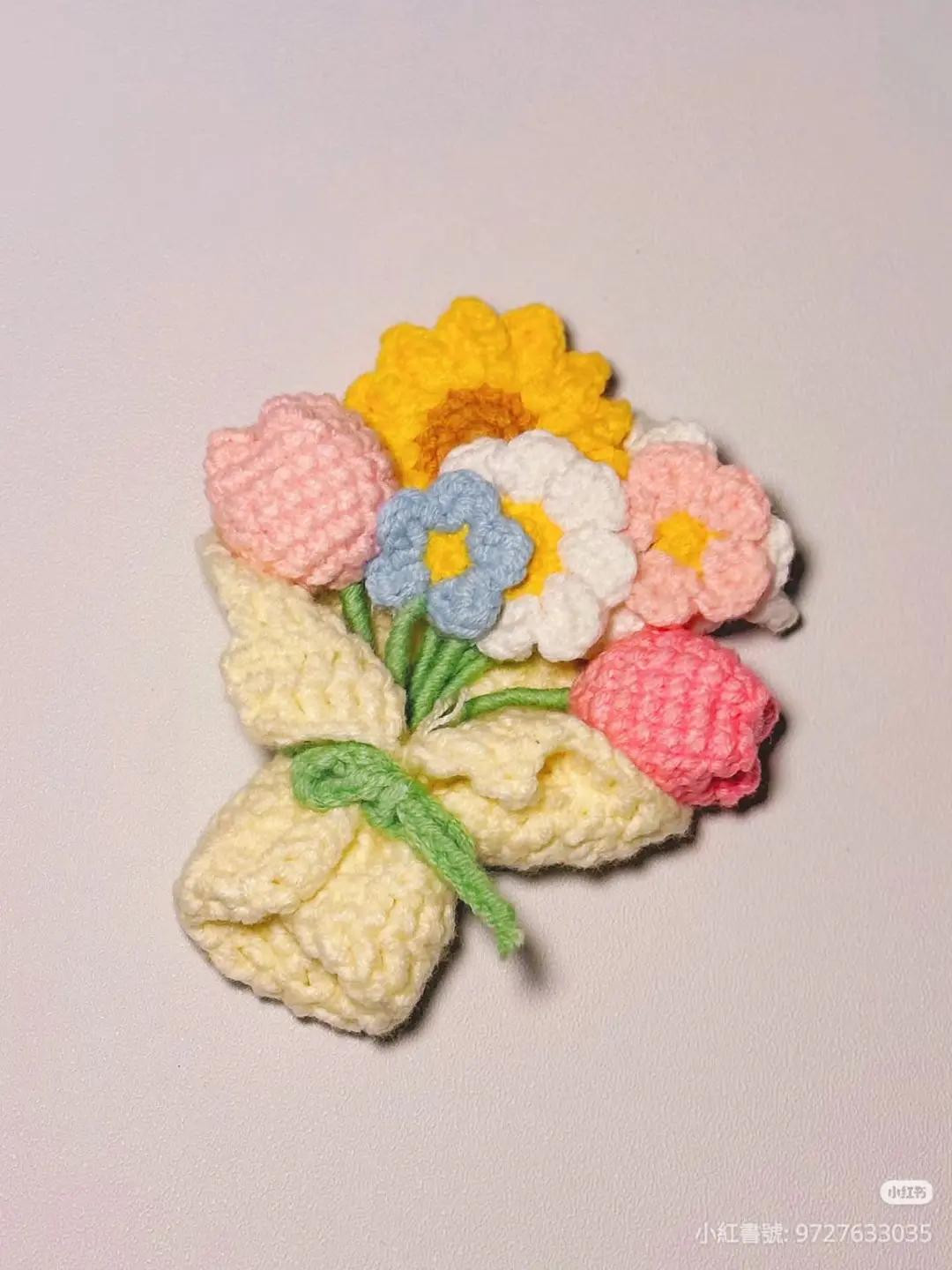 Spring Mini Bouquet Crochet Pattern: Sunflower, Daisy, Tulip & Lily of the Valley