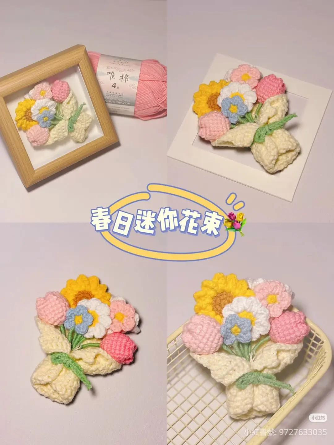 Spring Mini Bouquet Crochet Pattern: Sunflower, Daisy, Tulip & Lily of the Valley