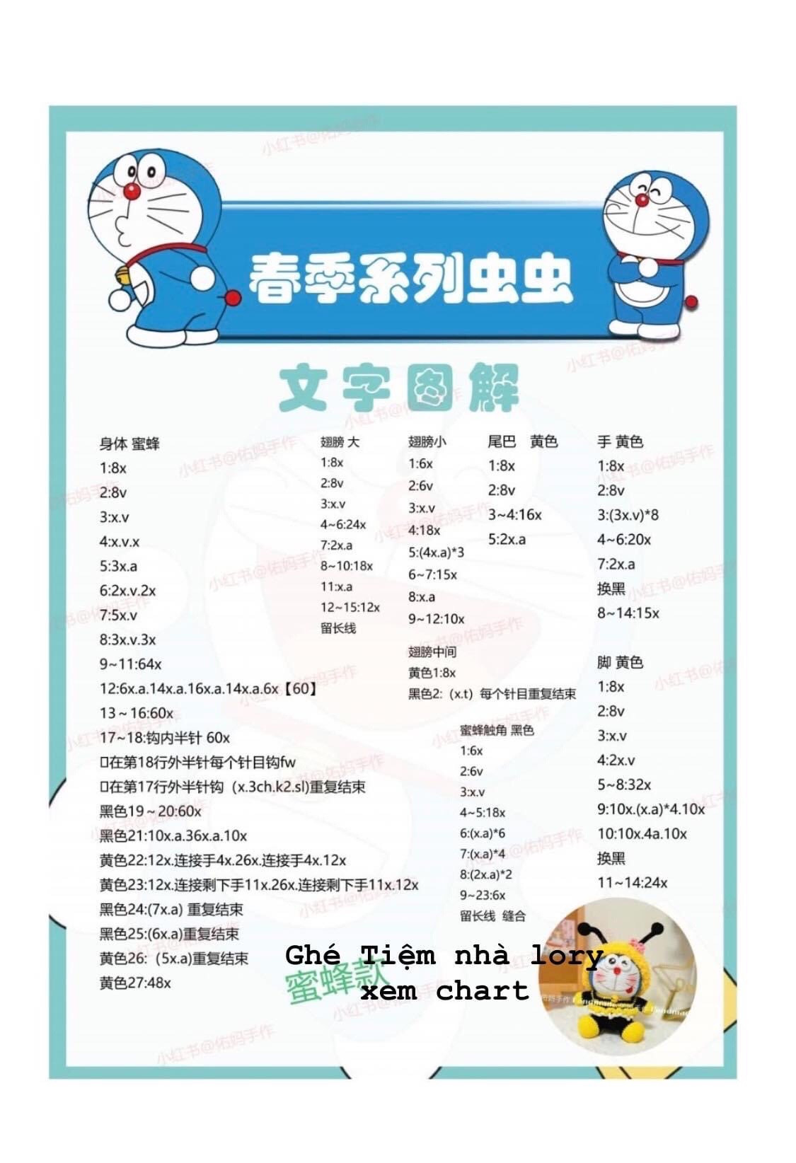 Spring Series Insects Doraemon Crochet Pattern: Ladybug, Bee, and Dragonfly Amigurumi Dolls with Detailed Text Instructions