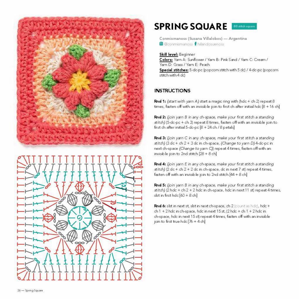 Spring Square Crochet Pattern Chart with Flower Design