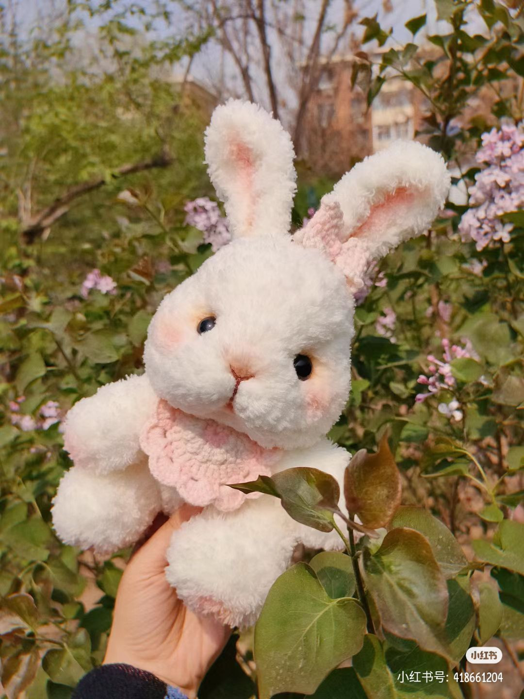 Spring White Rabbit Amigurumi Pattern with Pink Bib Chart