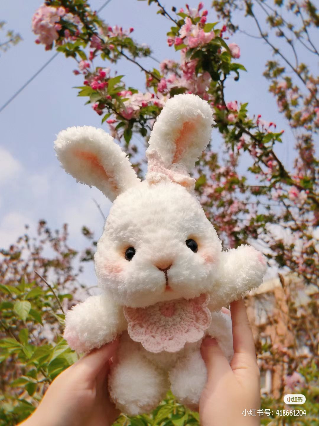 Spring White Rabbit Amigurumi Pattern with Pink Bib Chart