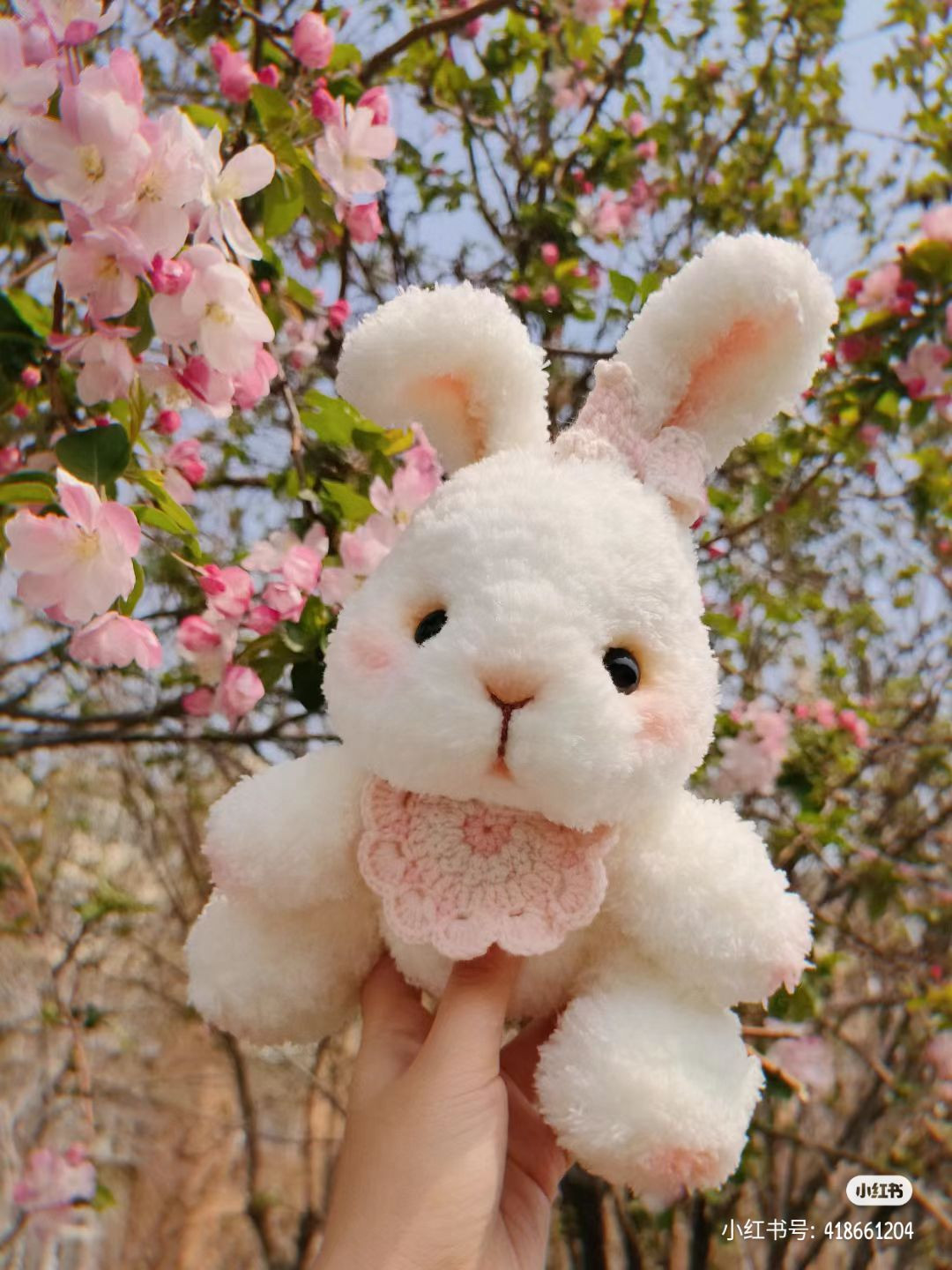 Spring White Rabbit Amigurumi Pattern with Pink Bib Chart