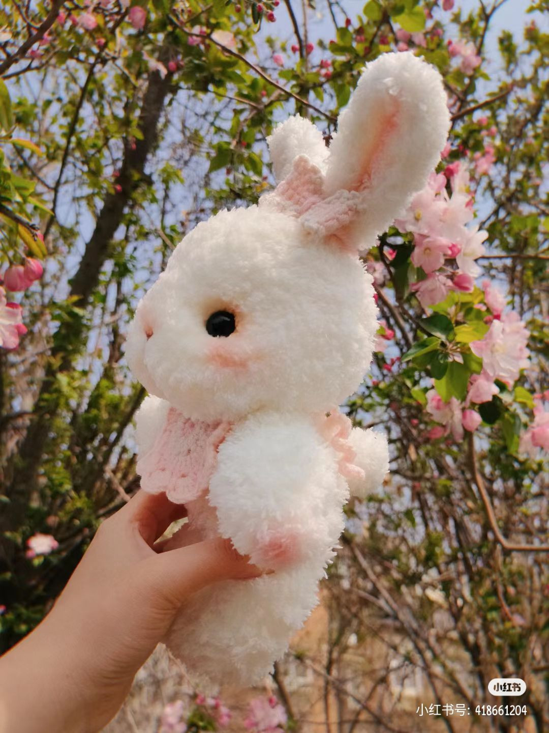Spring White Rabbit Amigurumi Pattern with Pink Bib Chart