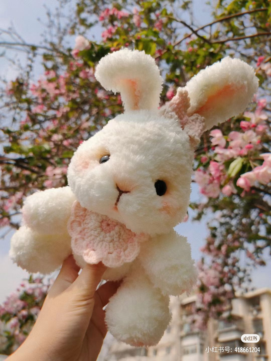 Spring White Rabbit Amigurumi Pattern with Pink Bib Chart