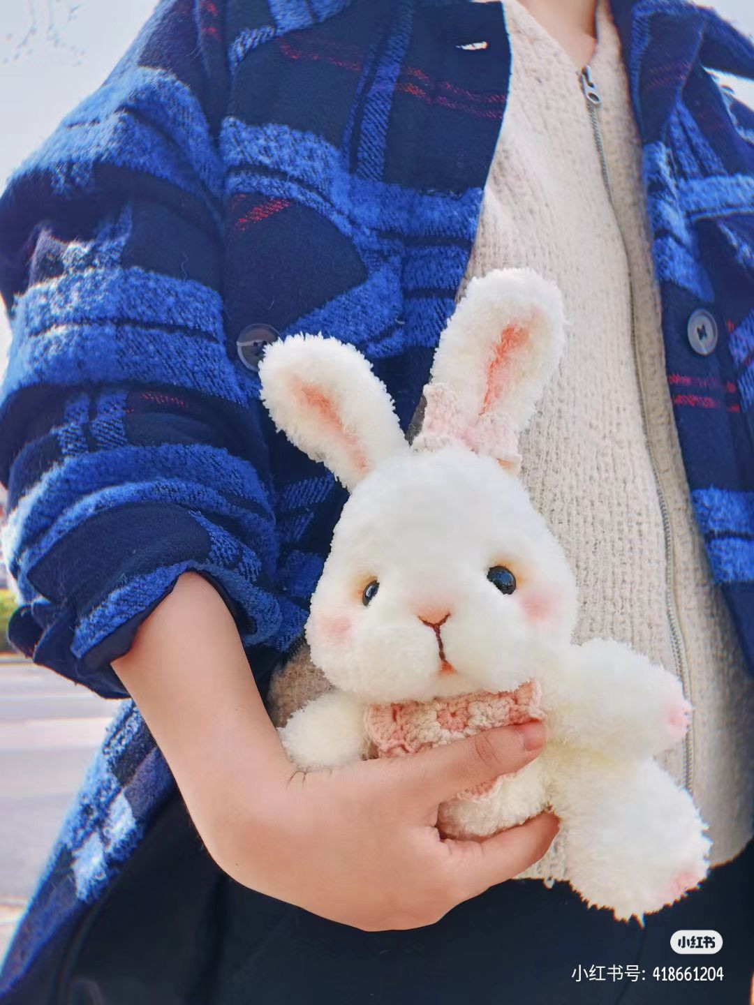 Spring White Rabbit Amigurumi Pattern with Pink Bib Chart