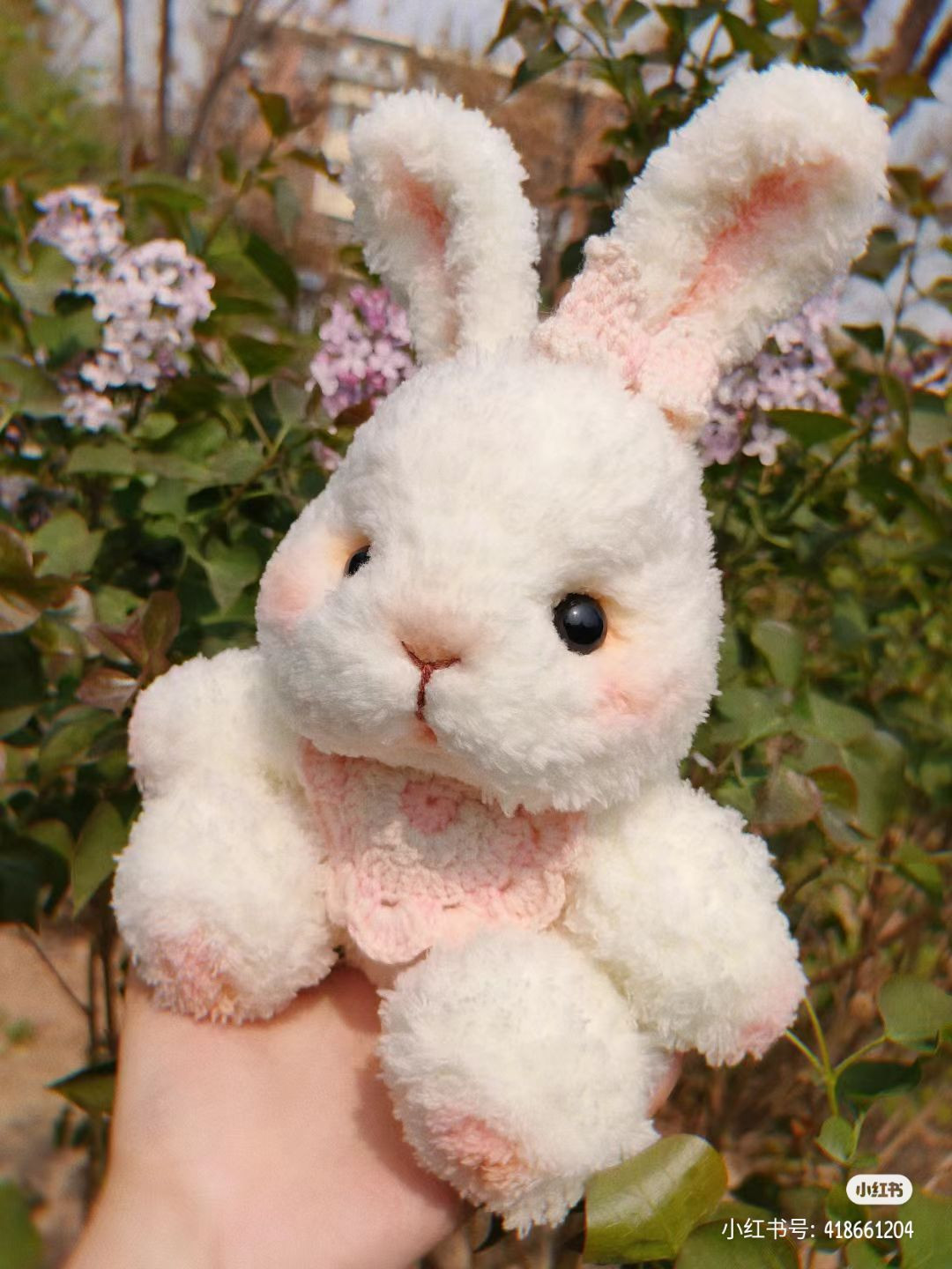 Spring White Rabbit Amigurumi Pattern with Pink Bib Chart