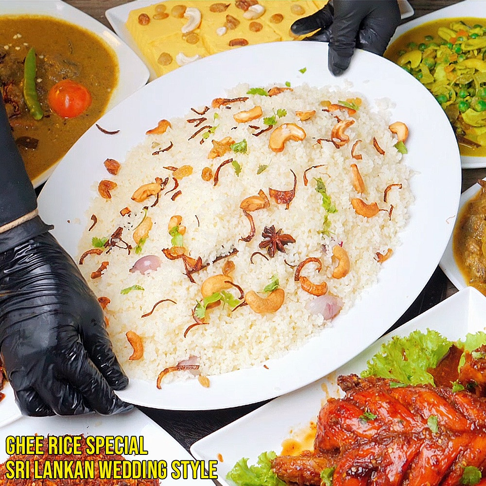 Sri Lankan Wedding Style Ghee Rice Special Set Menu with Masi Sambal, Khaliya and Chicken