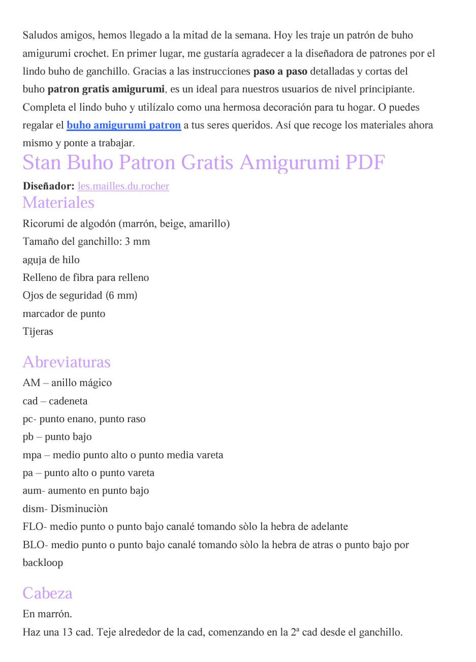 Stan Buho Patron Gratis Amigurumi PDF