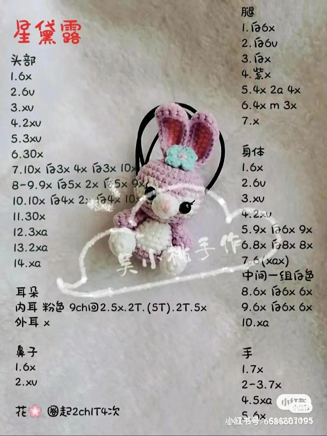 StellaLou Amigurumi Crochet Pattern Chart - Purple Bunny Keychain Tutorial with Detailed Instructions