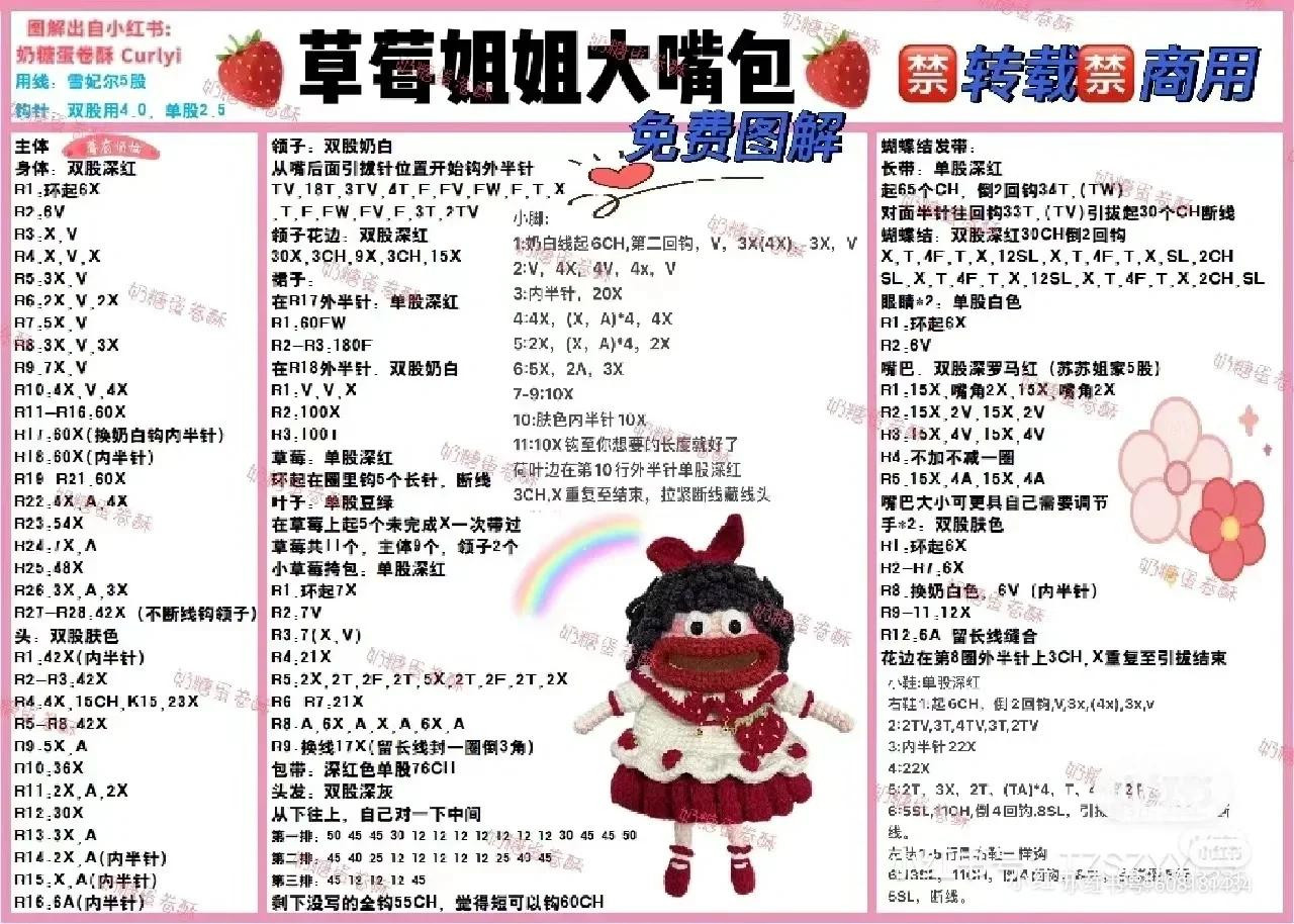 Strawberry Big Mouth Doll Crochet Pattern