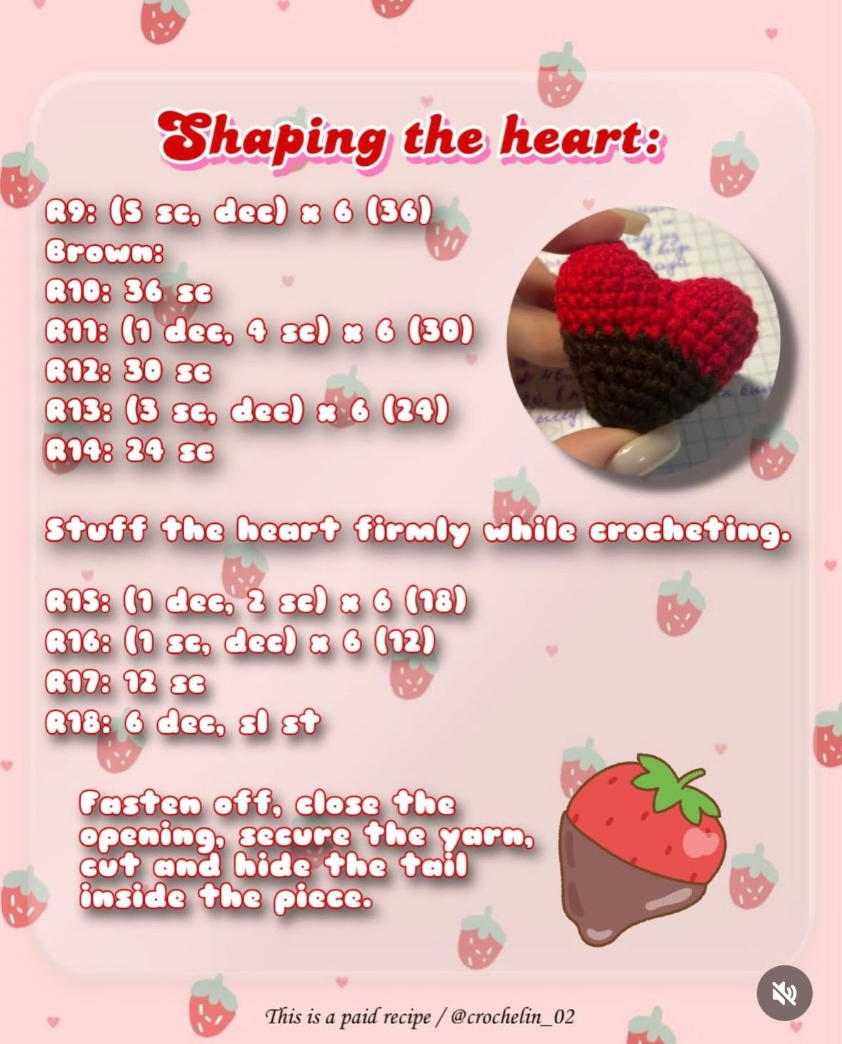 Strawberry Chocolate Heart Keychain - Crochet Pattern