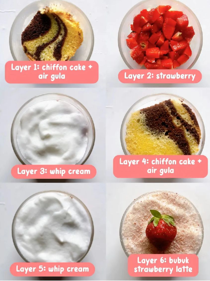 Strawberry Curd & Cream Layered Dessert with Chiffon Cake and Air Gula