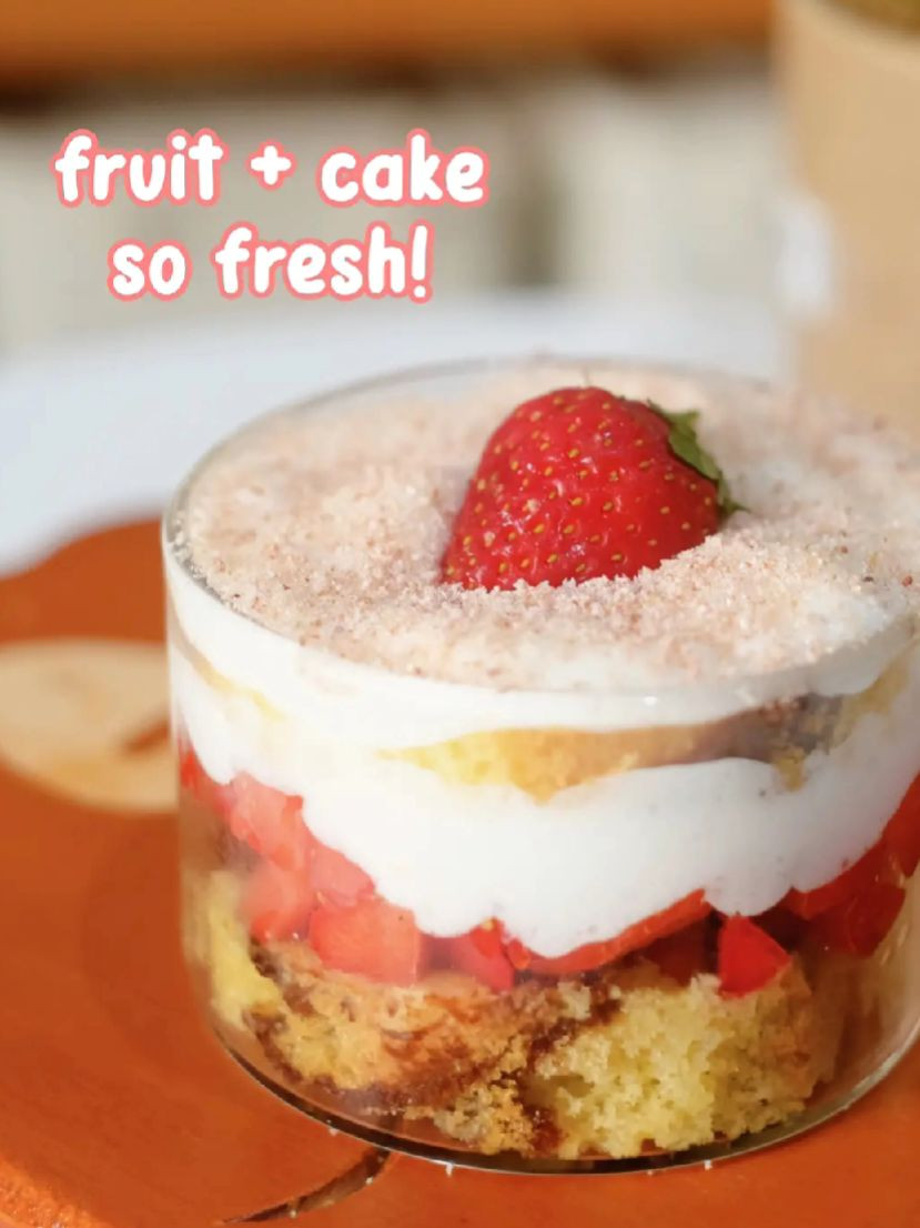 Strawberry Curd & Cream Layered Dessert with Chiffon Cake and Air Gula