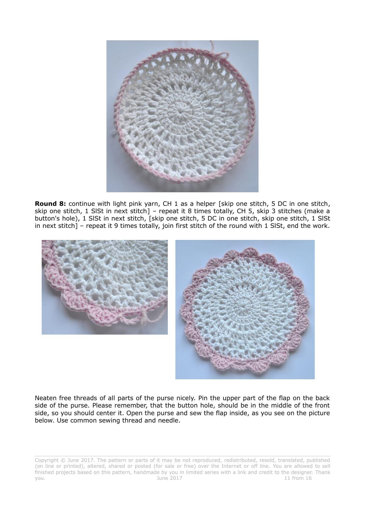 Strawberry purse crochet pattern by Vendula Maderska, red and white bag with beads