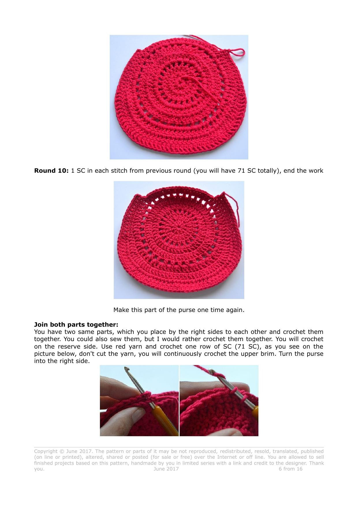 Strawberry purse crochet pattern by Vendula Maderska, red and white bag with beads