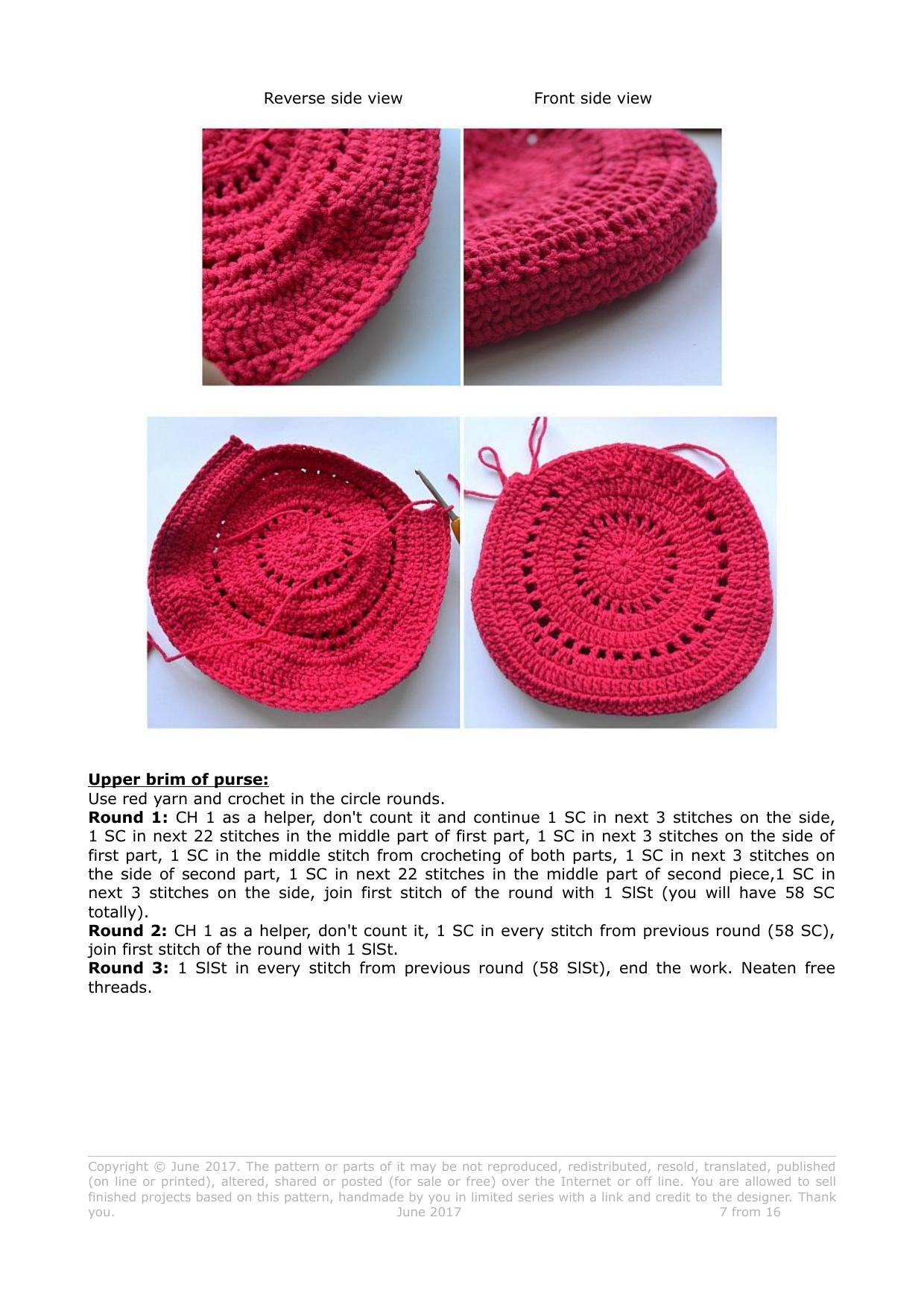 Strawberry purse crochet pattern by Vendula Maderska, red and white bag with beads