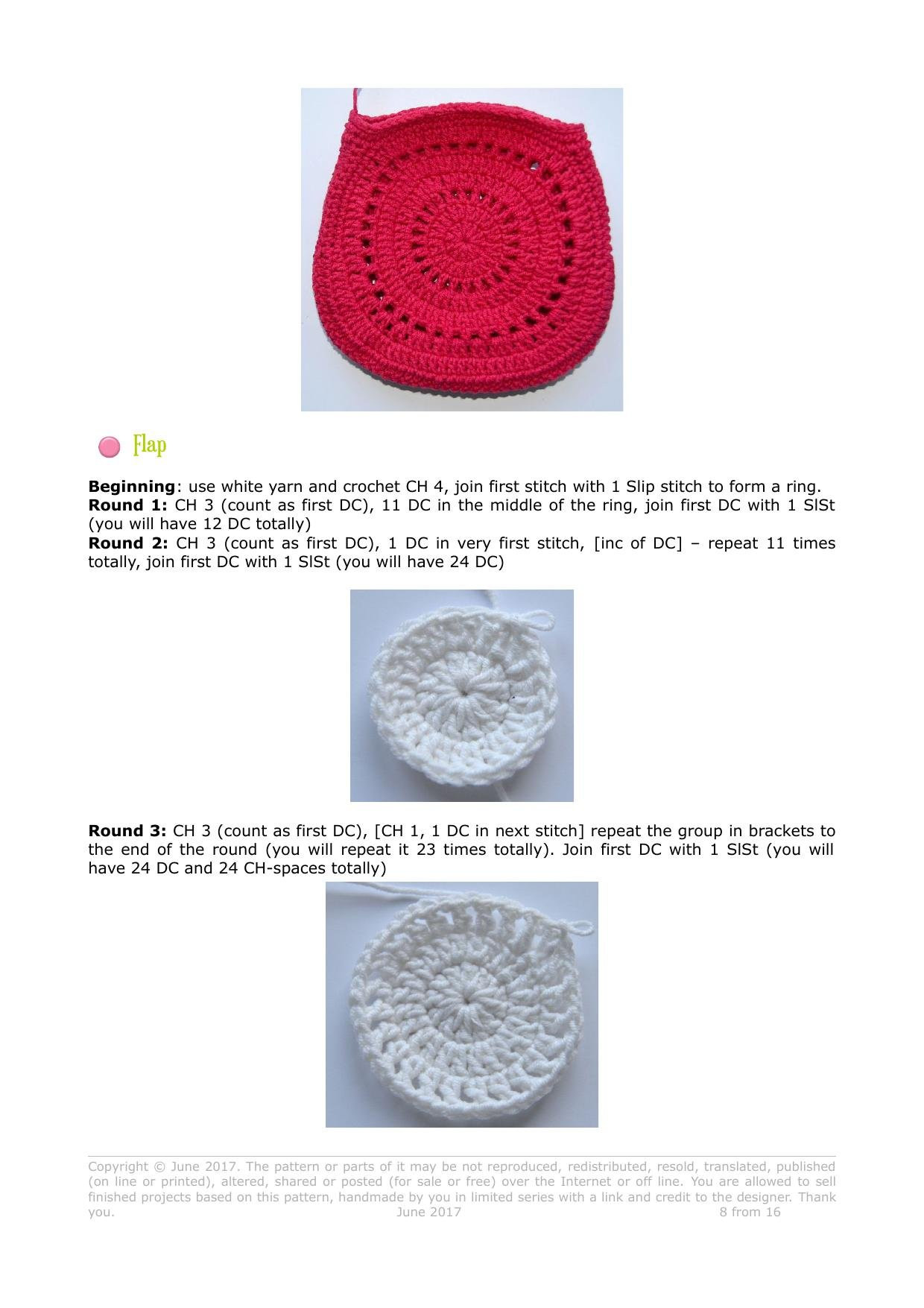 Strawberry purse crochet pattern by Vendula Maderska, red and white bag with beads