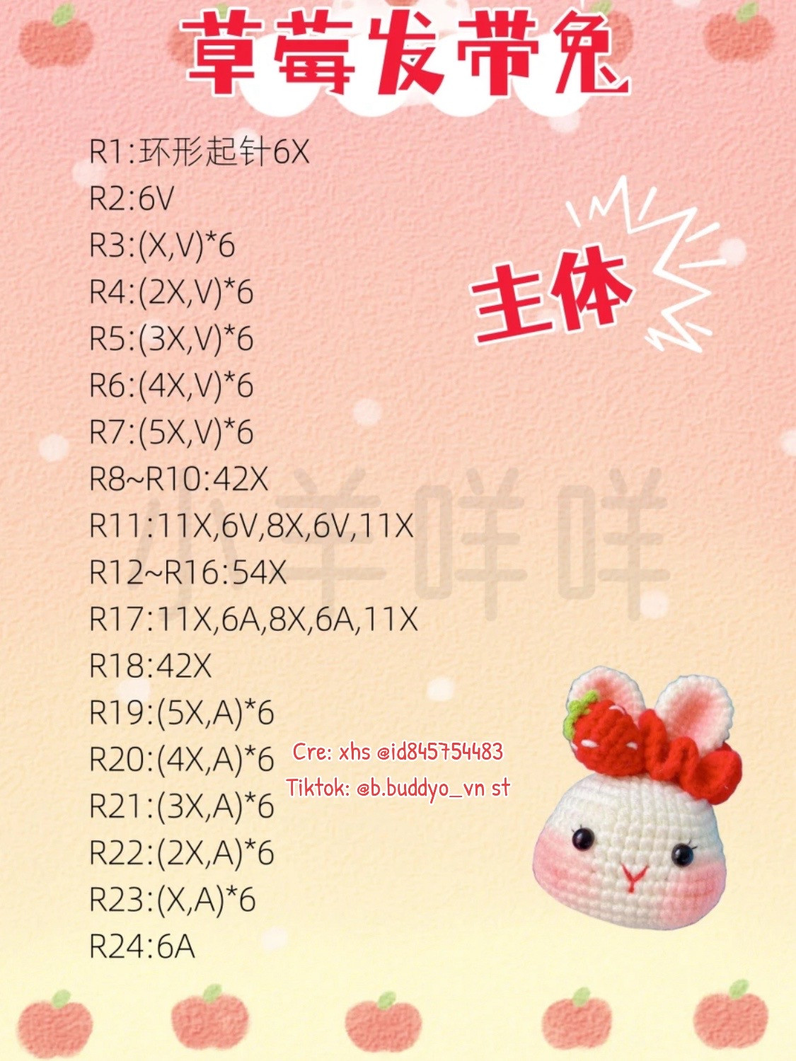 Strawberry Ribbon Bunny Amigurumi Crochet Pattern