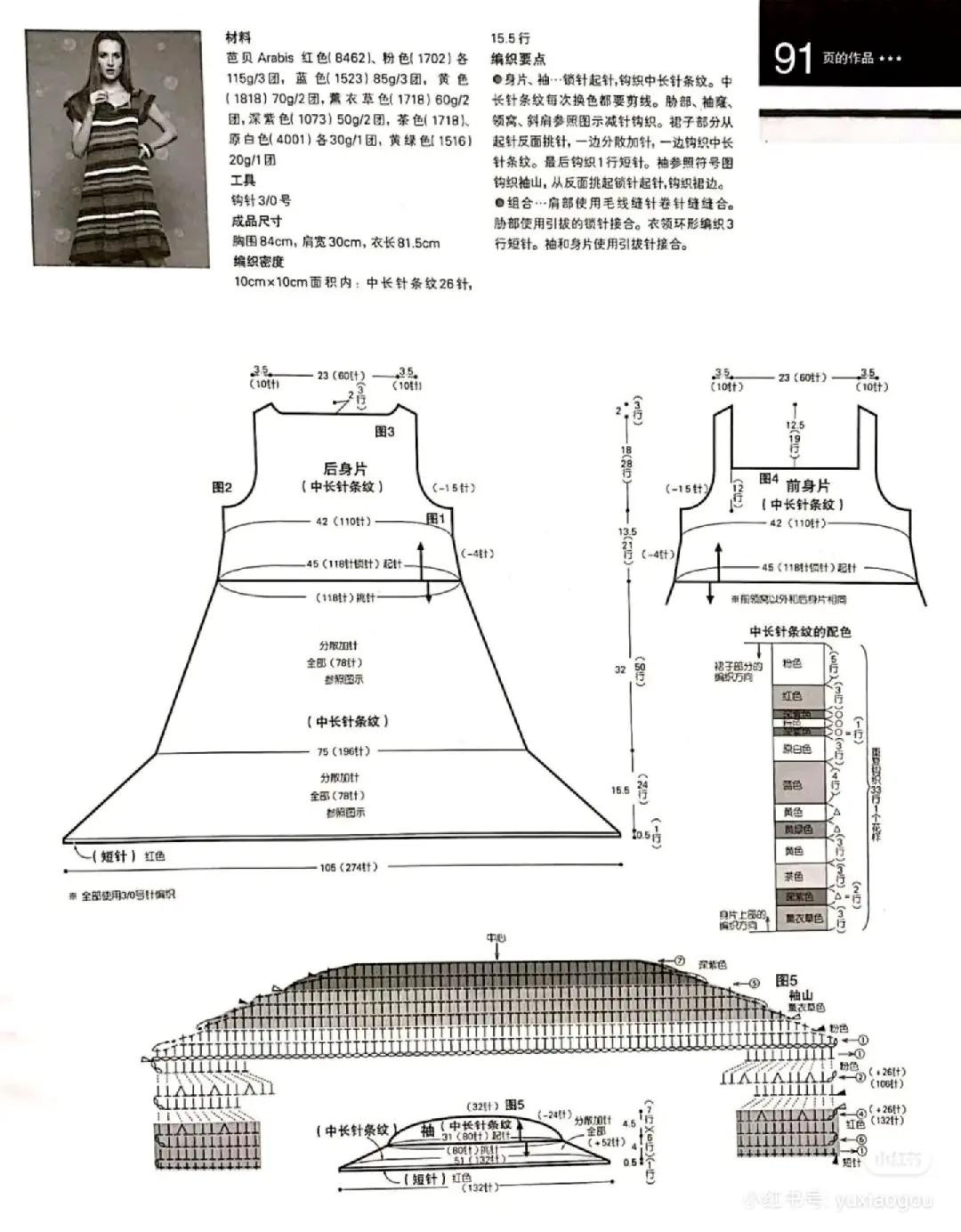 Striped Crochet Dress Pattern Chart with Color Guide