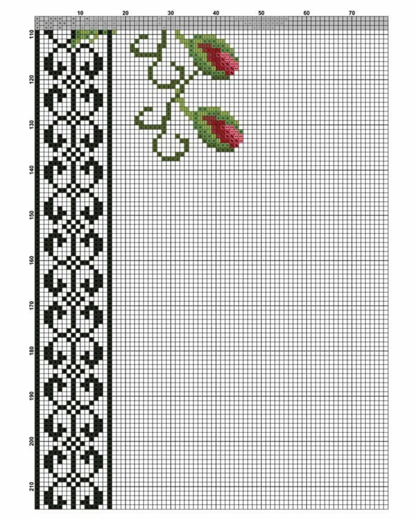 Sulhan Red Roses Cross Stitch Chart with Traditional Black and White Border Pattern