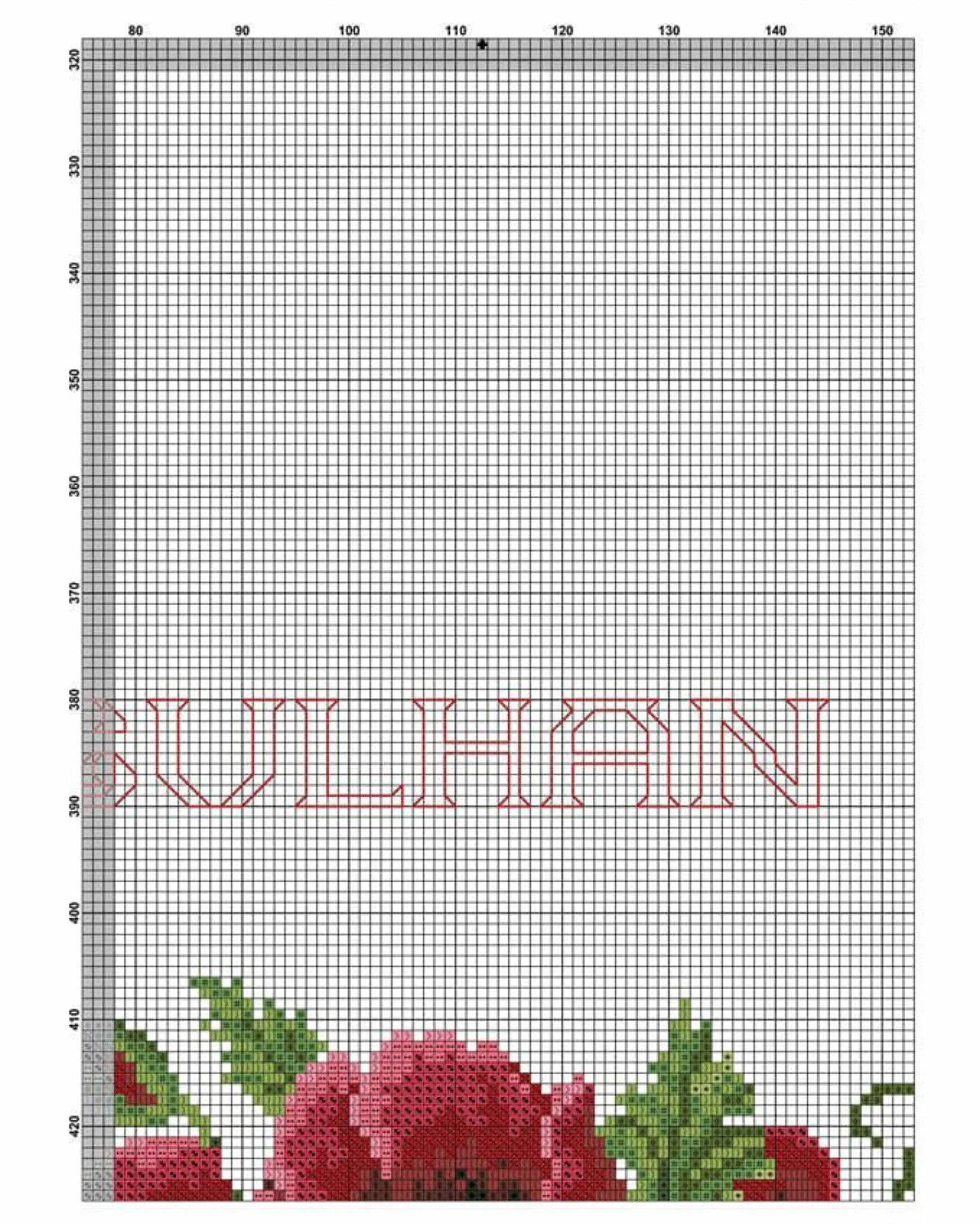 Sulhan Red Roses Cross Stitch Chart with Traditional Black and White Border Pattern