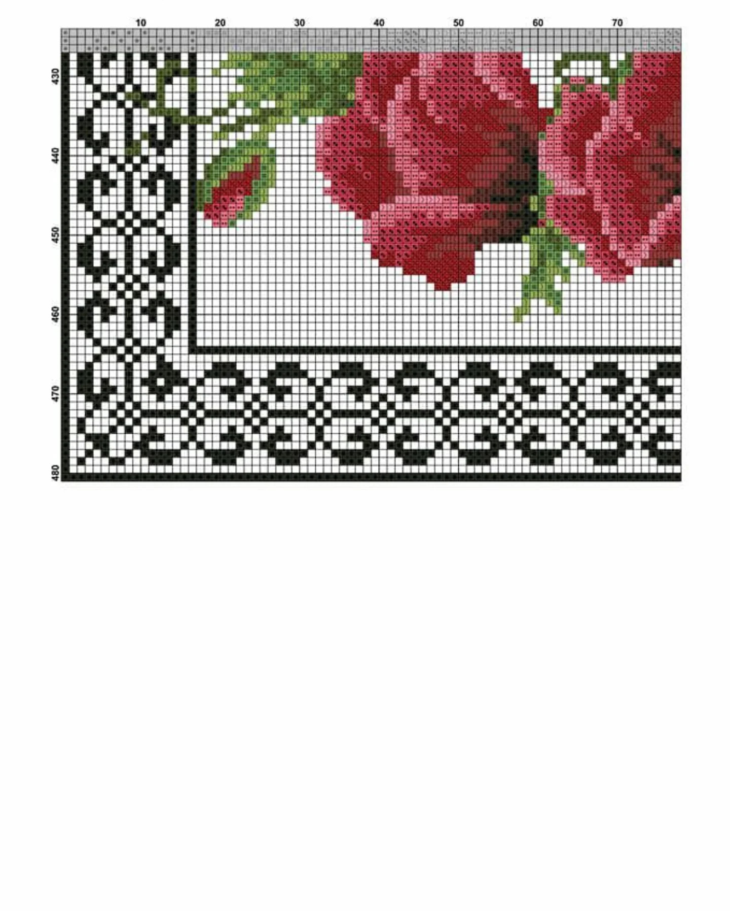 Sulhan Red Roses Cross Stitch Chart with Traditional Black and White Border Pattern