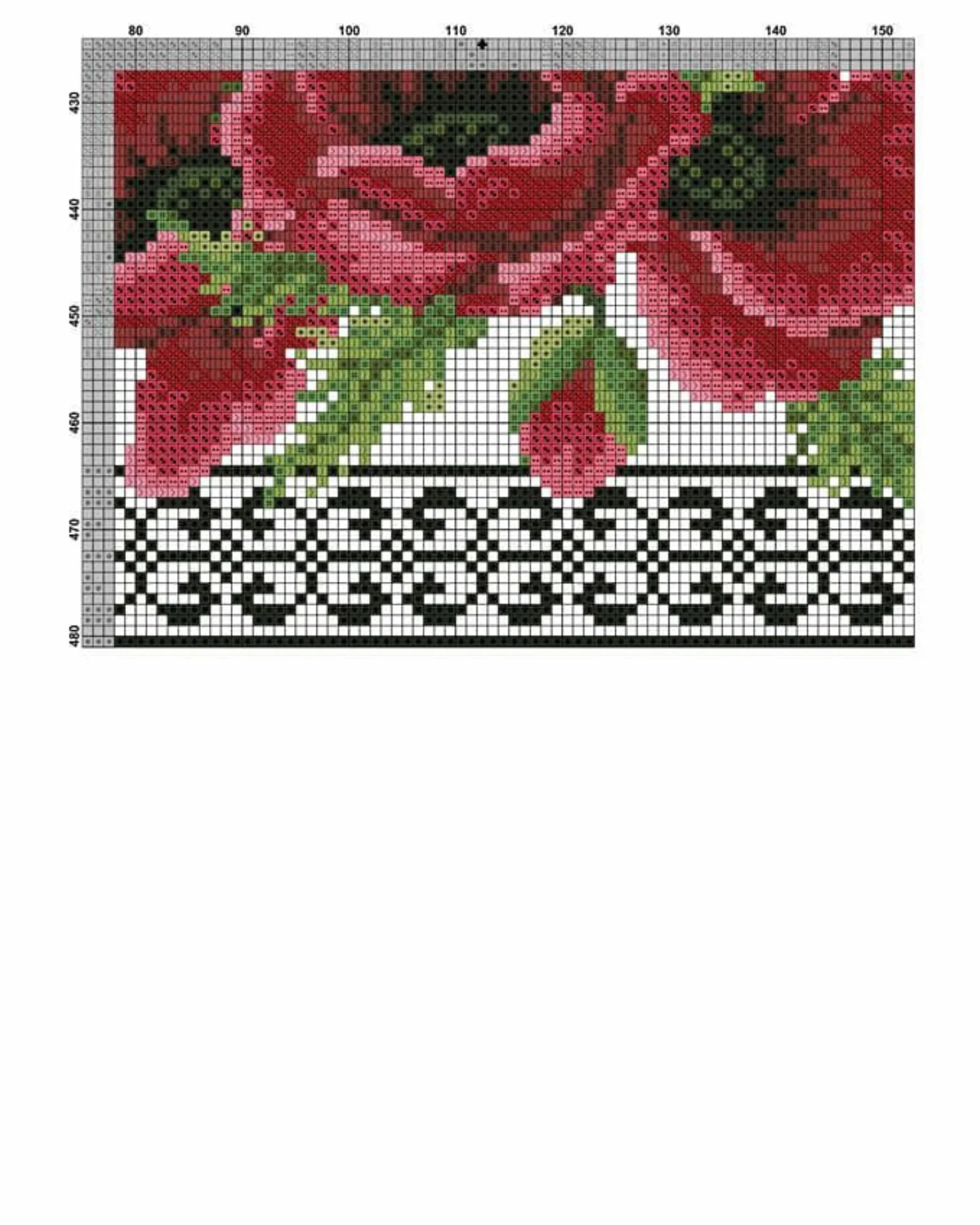 Sulhan Red Roses Cross Stitch Chart with Traditional Black and White Border Pattern