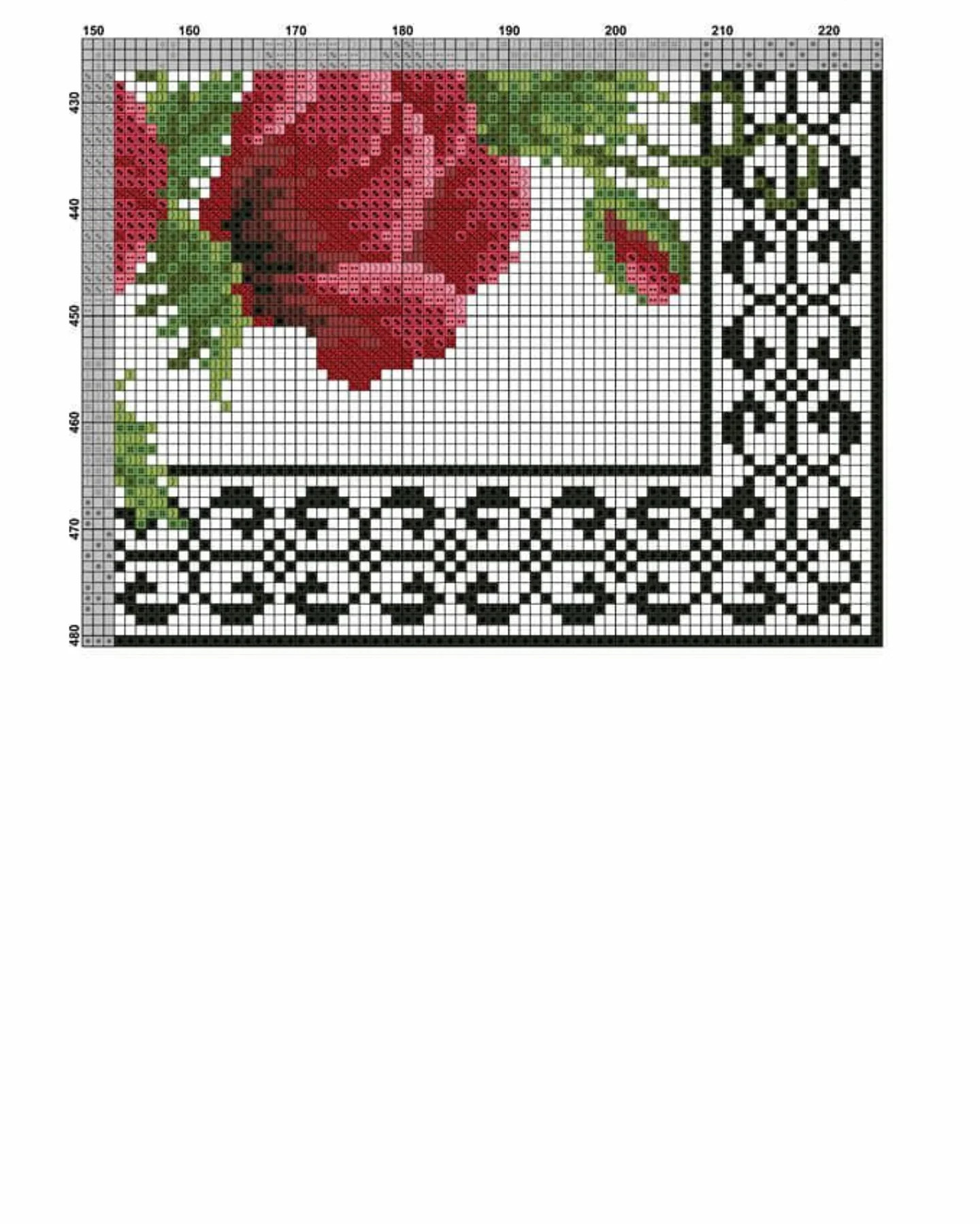 Sulhan Red Roses Cross Stitch Chart with Traditional Black and White Border Pattern