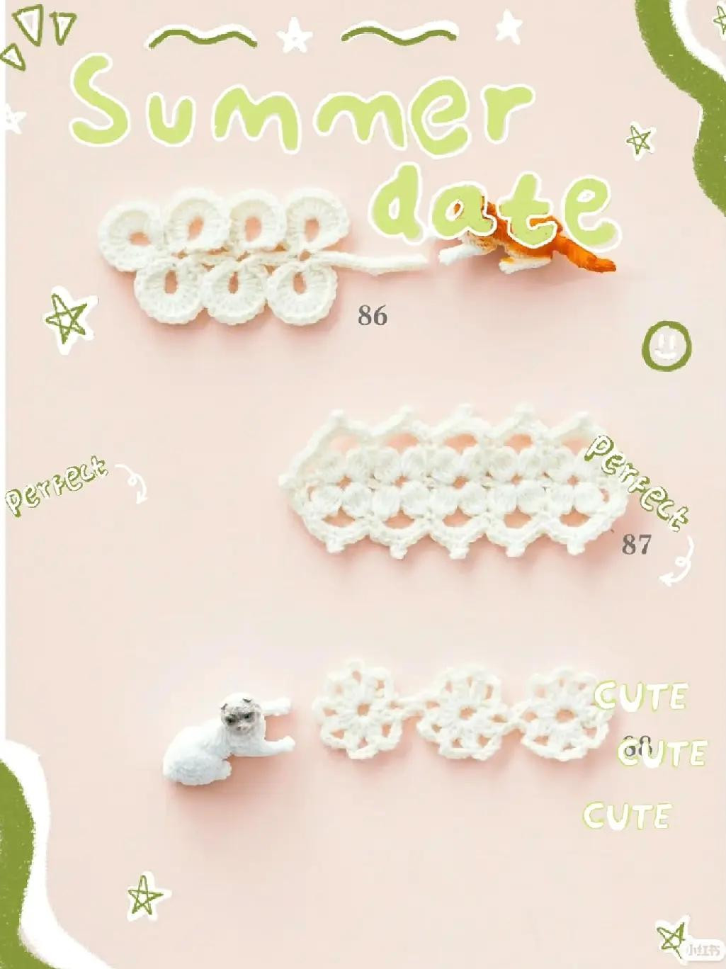 Summer Date Continuous Crochet Motifs: Cute White Lace Patterns and Charts for Jewelry Making
