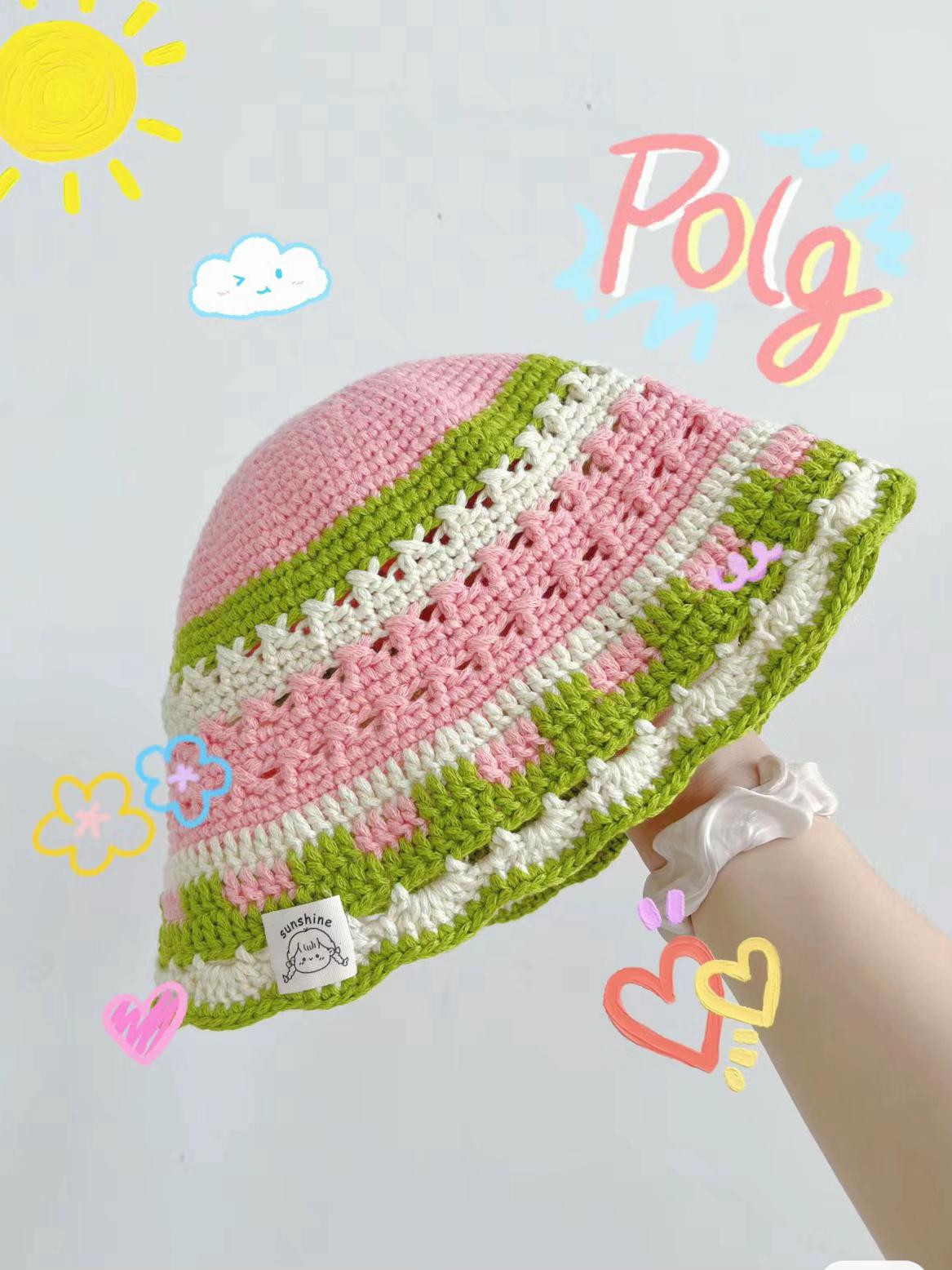 Summer Dopamine Crochet Hat Pattern - Pink, Green & White Bucket Hat
