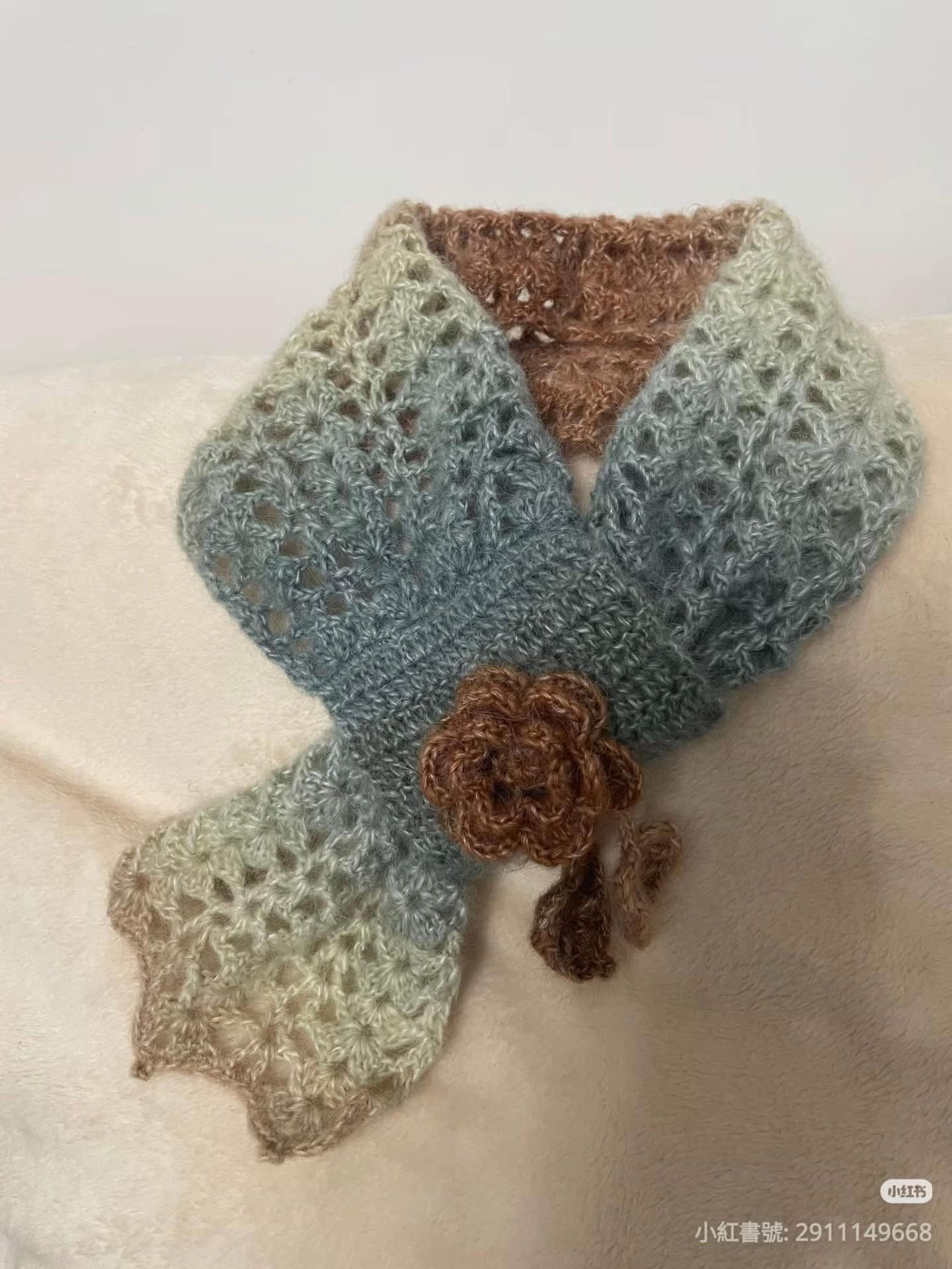 Sunrise Gradient Crochet Scarf Pattern with Flower