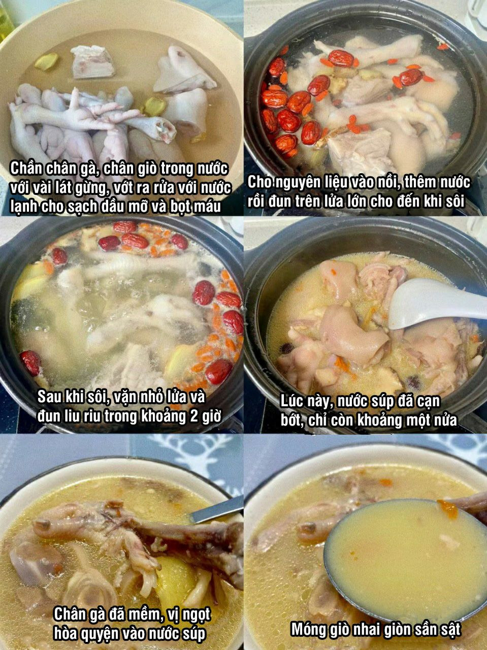 Súp chân gà móng giò bổ huyết, bổ sung collagen đẹp da