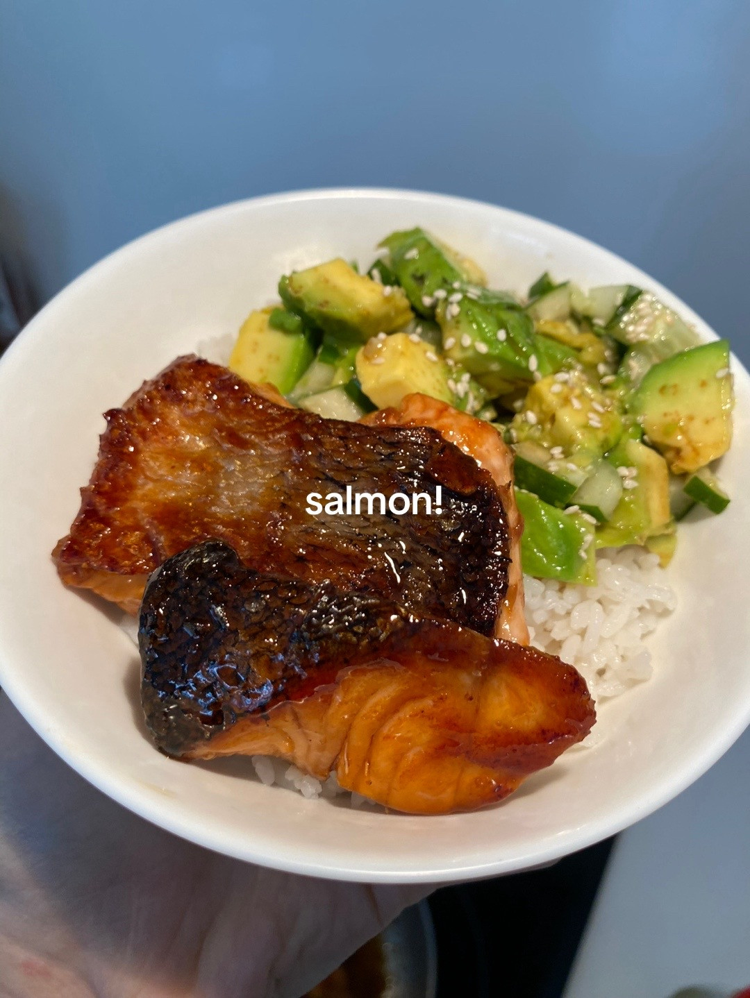 Super Easy Salmon Teriyaki Rice Bowl Recipe with Avocado Salad and 3-Ingredient Honey Soy Sauce