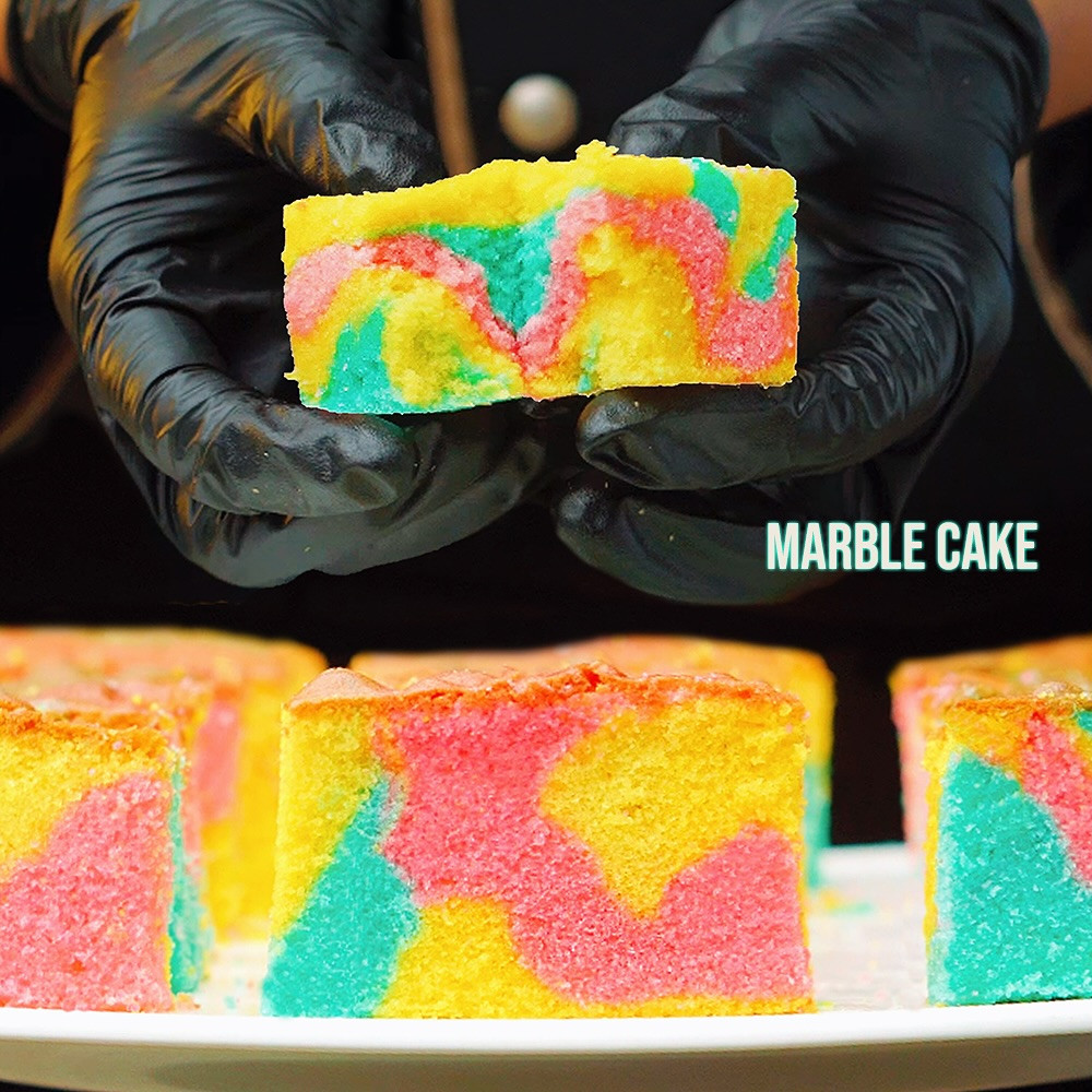 Super Moist And Fluffy Colorful Marble Butter Cake Recipe
