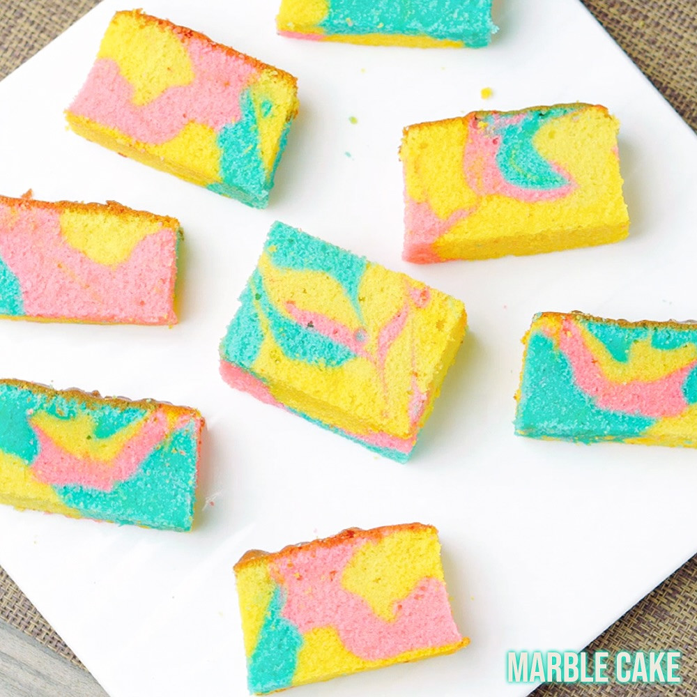 Super Moist And Fluffy Colorful Marble Butter Cake Recipe