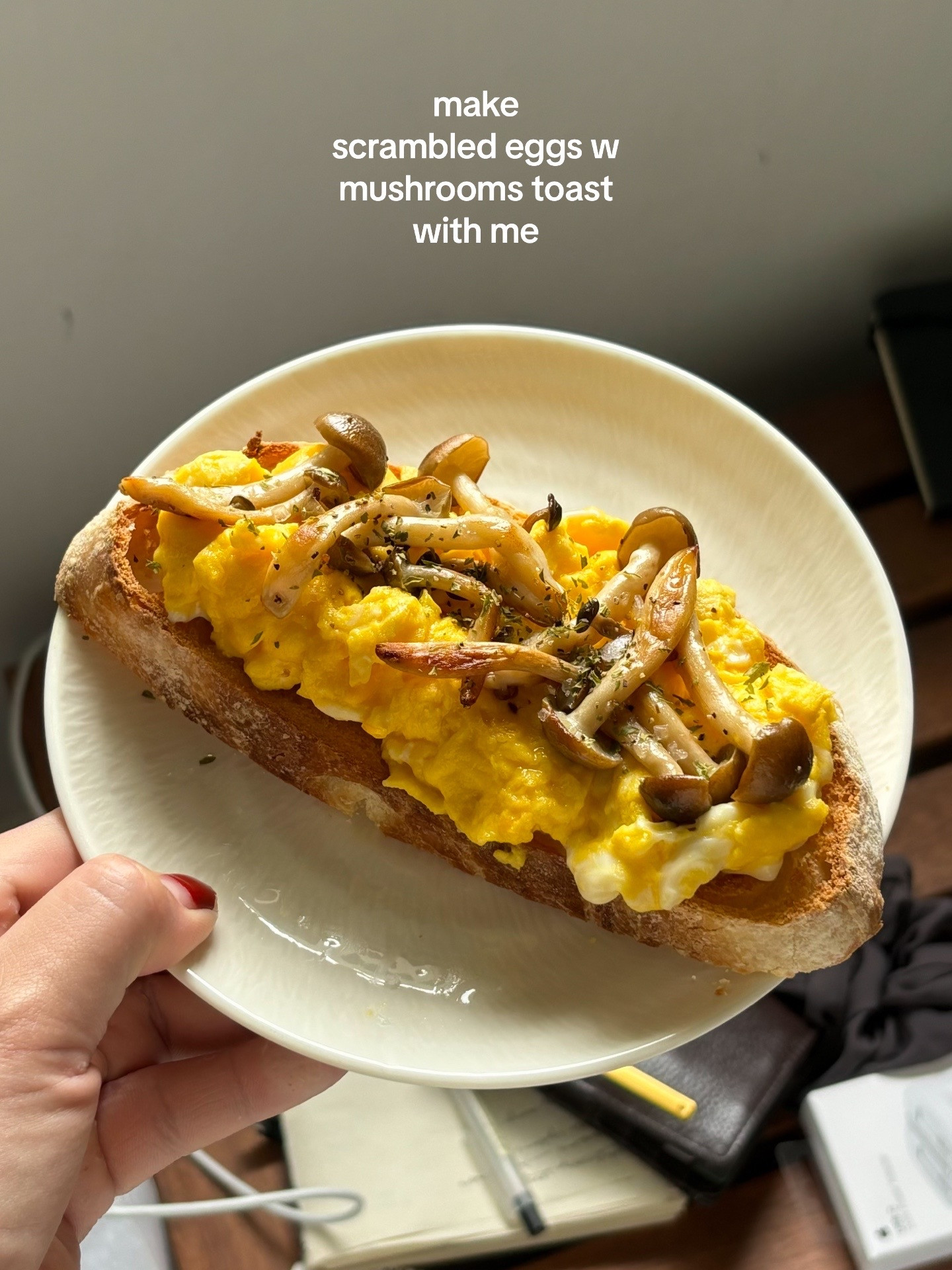 Super Quick & Simple Breakfast Toastie with Scrambled Eggs and Mushrooms on Sourdough