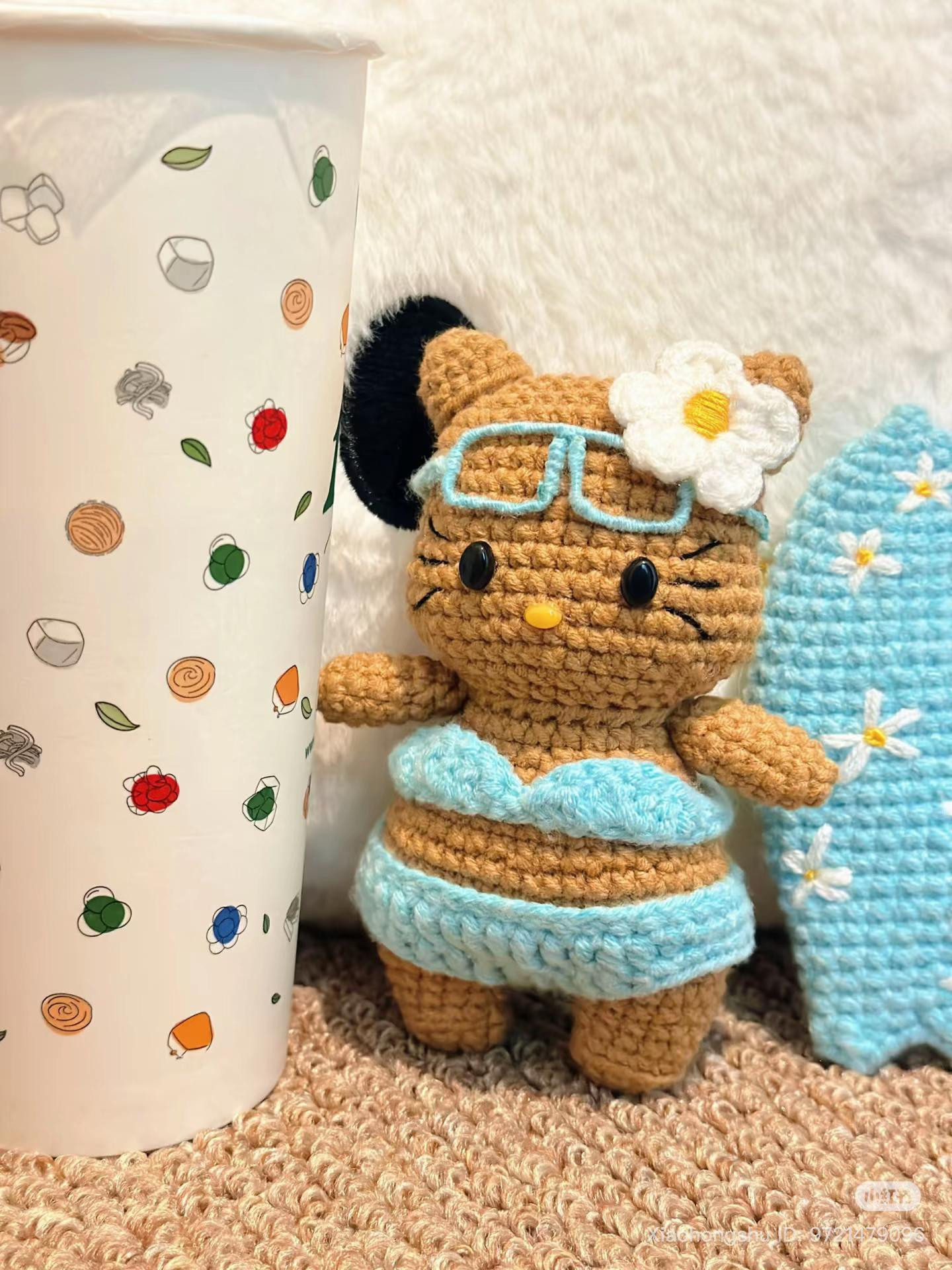 Surfing Hello Kitty Amigurumi Crochet Pattern Chart
