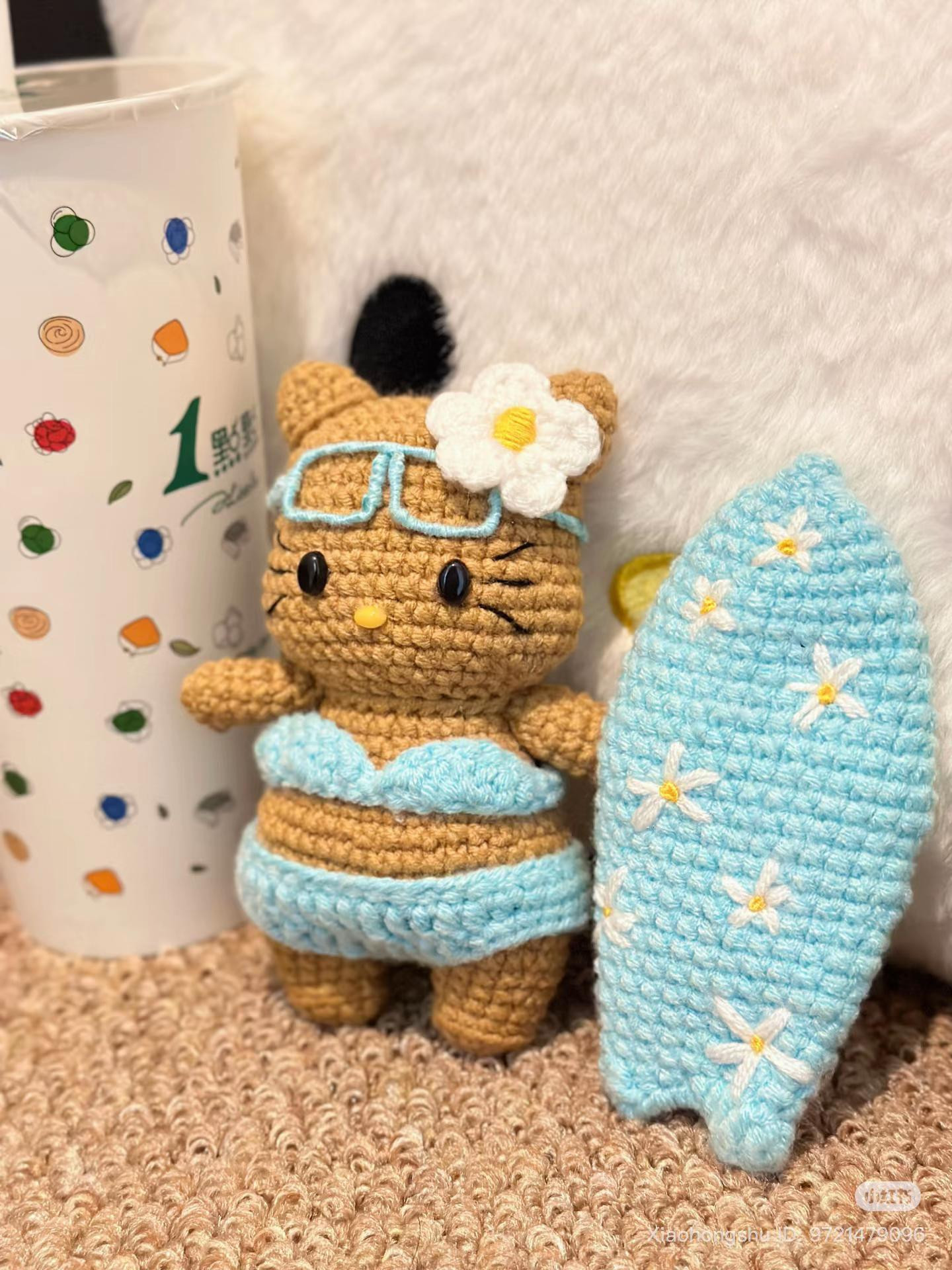 Surfing Hello Kitty Amigurumi Crochet Pattern Chart