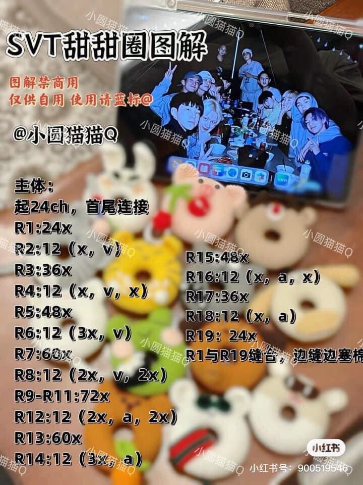 SVT Donut Crochet Pattern Tutorial - Full Chart for Amigurumi Keychains