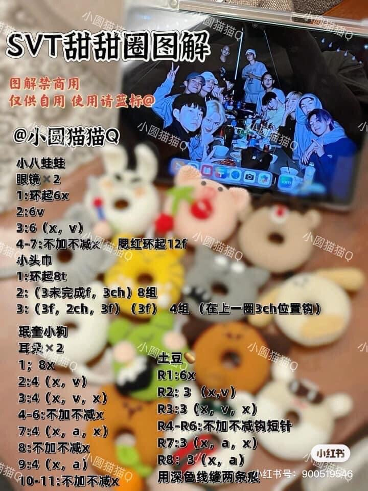 SVT Donut Crochet Pattern Tutorial - Full Chart for Amigurumi Keychains