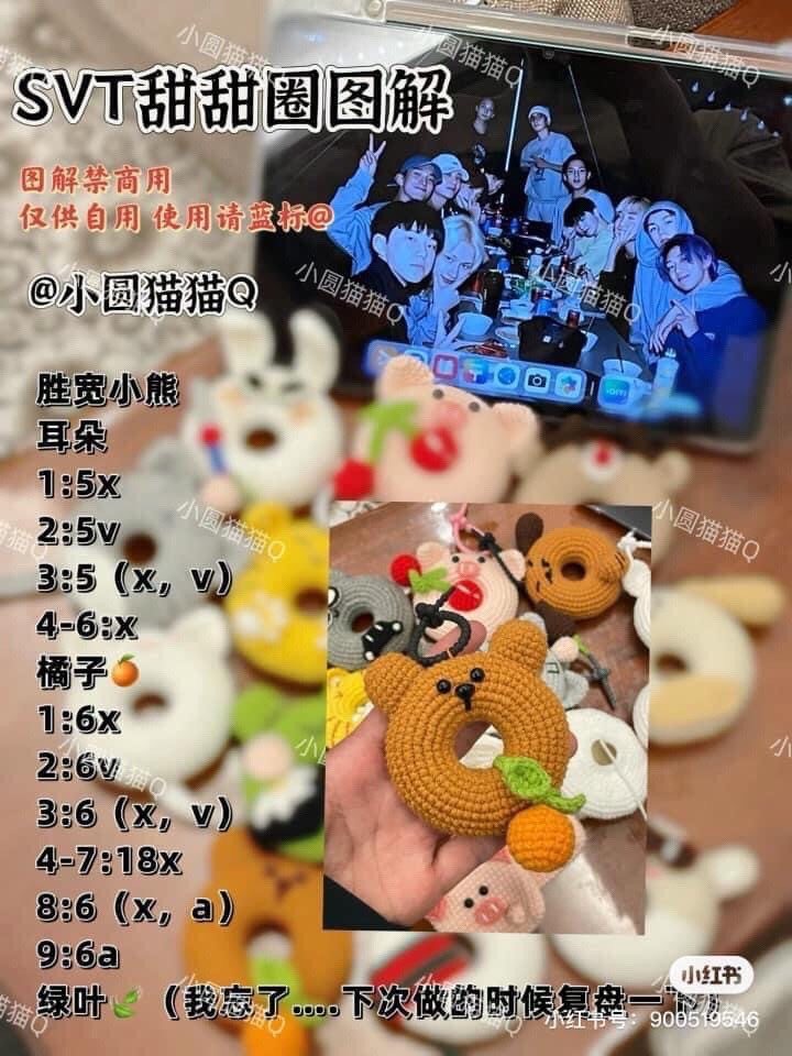 SVT Donut Crochet Pattern Tutorial - Full Chart for Amigurumi Keychains