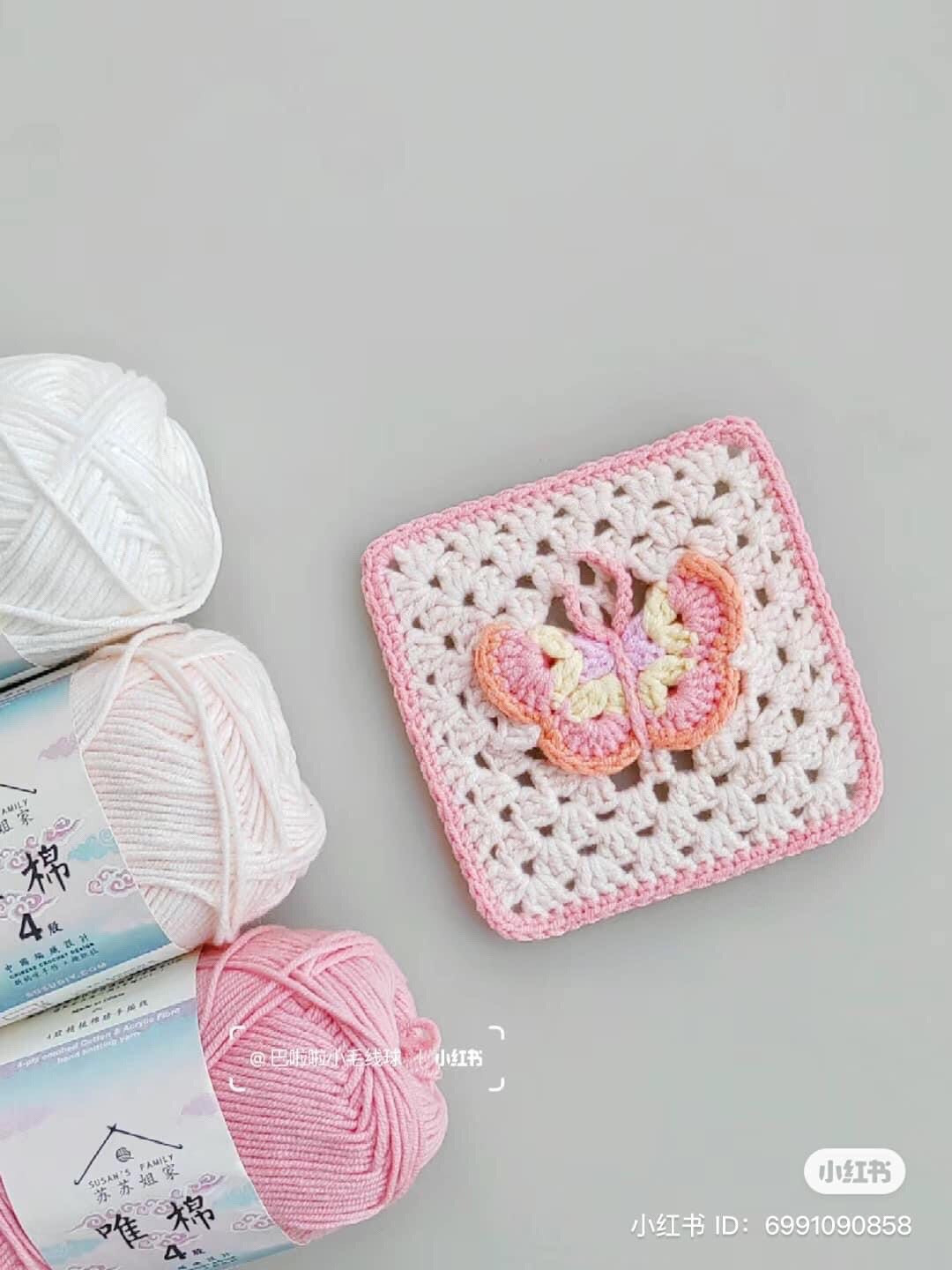 Sweet Pastel Butterfly Granny Square and Applique Crochet Pattern Chart