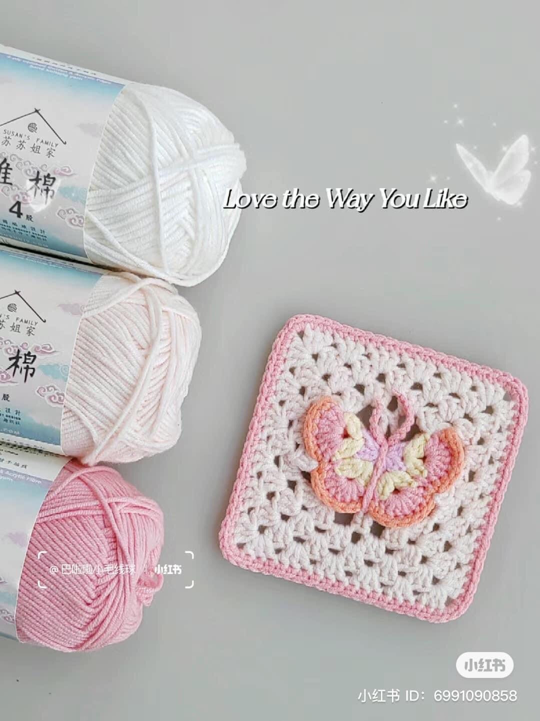 Sweet Pastel Butterfly Granny Square and Applique Crochet Pattern Chart