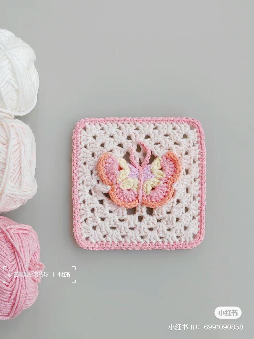 Sweet Pastel Butterfly Granny Square and Applique Crochet Pattern Chart